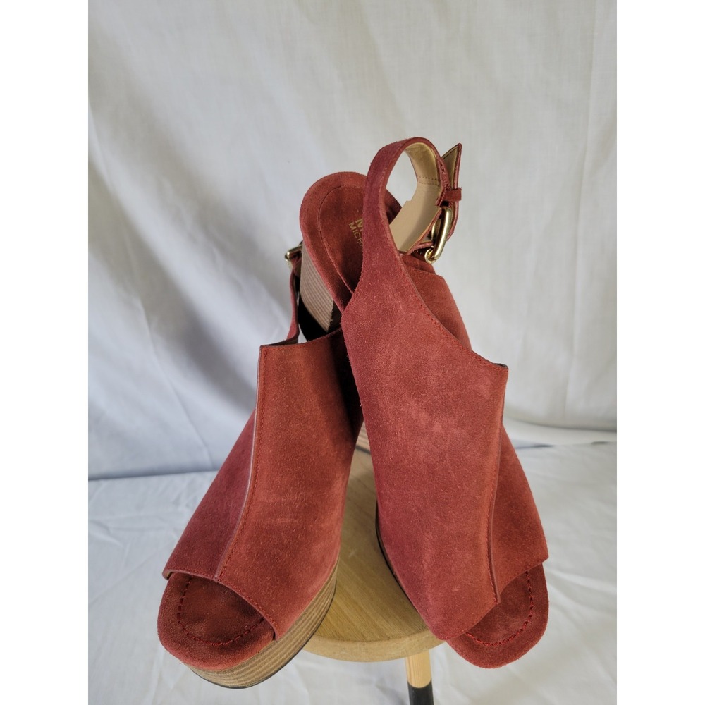 Michael‎ Kors Women's Brick Red Suede Piper Sling Peep Toe Heels Sz 8M